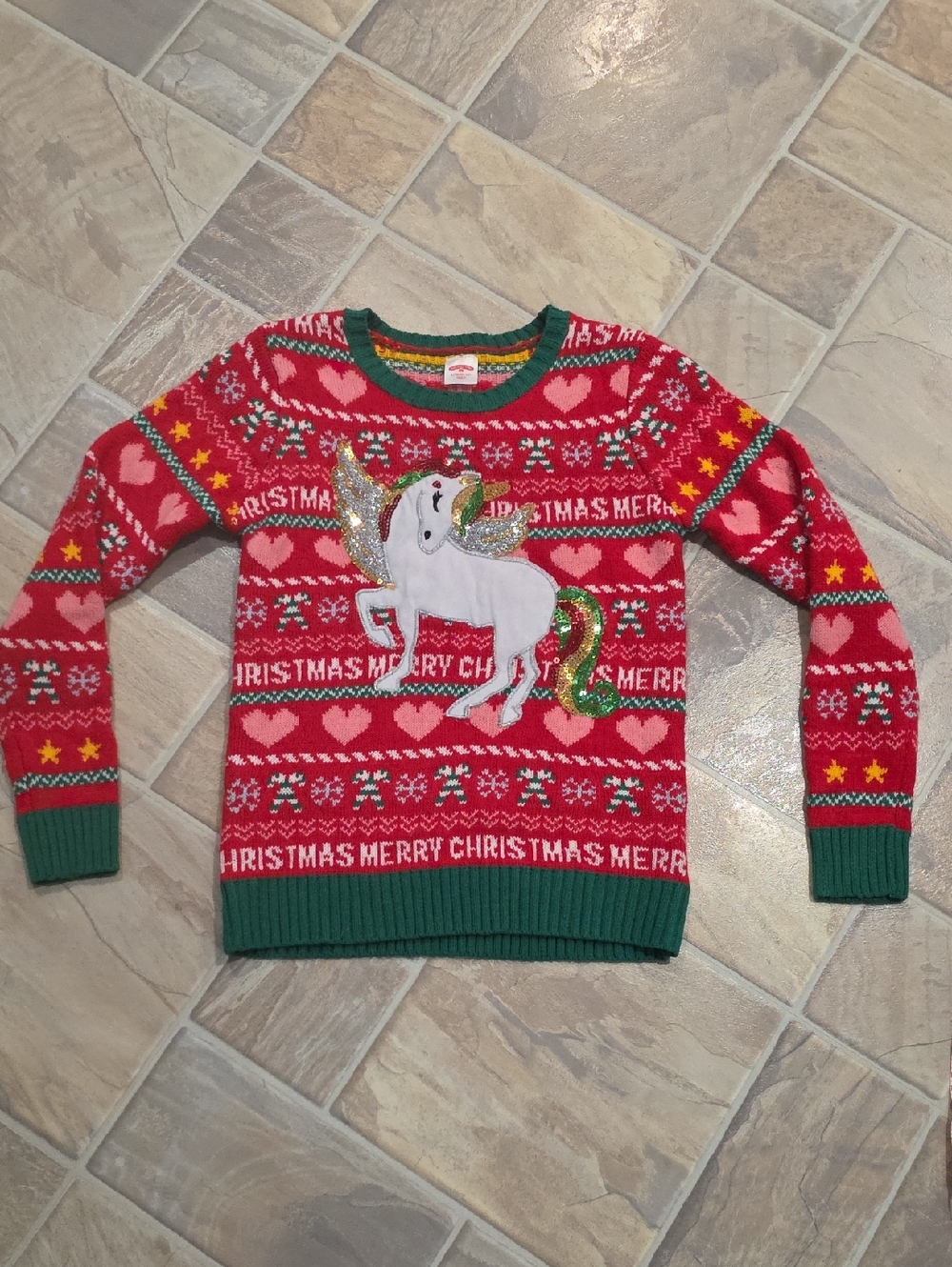 Girls Holiday Time Red and Green Festive Knit Sweater